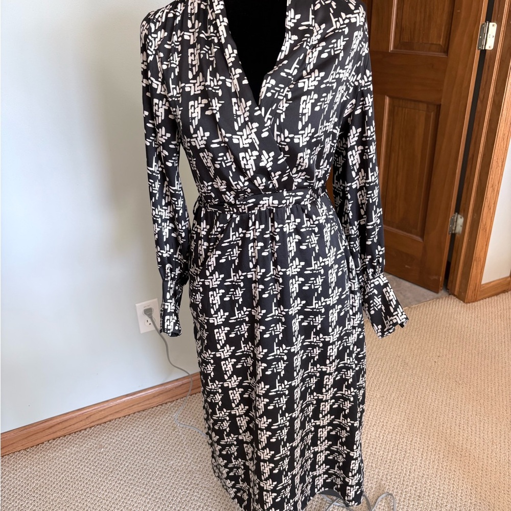 Zara Black and White Printed Midi Wrap Dress
